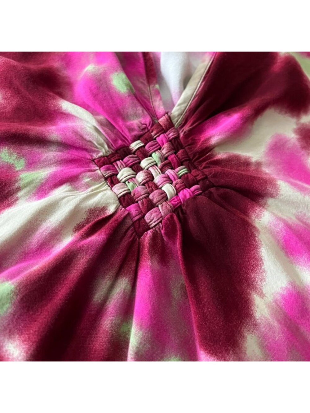 Tie-Dye Pink & Burgundy Kaftan Dress With Woven Front Flowy Size Free - Picture 7 of 8
